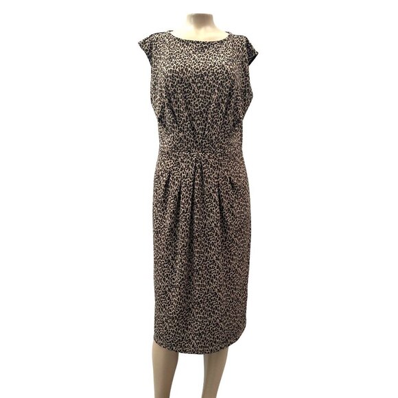 Talbots Midi Dress Leopard Animal Print Sleeveless Knit Stretch Pleated Brown S - Picture 1 of 11
